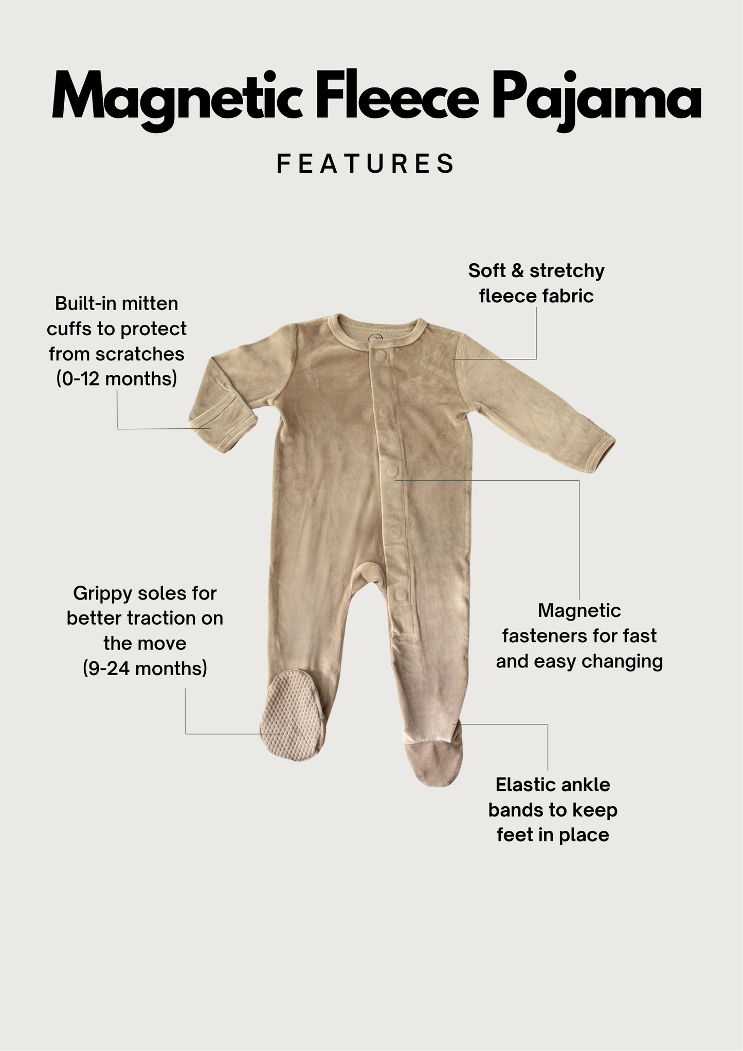 Fleece Footie Baby Pajamas - Quick Magnetic Fastener Sleeper (0-24 Months)