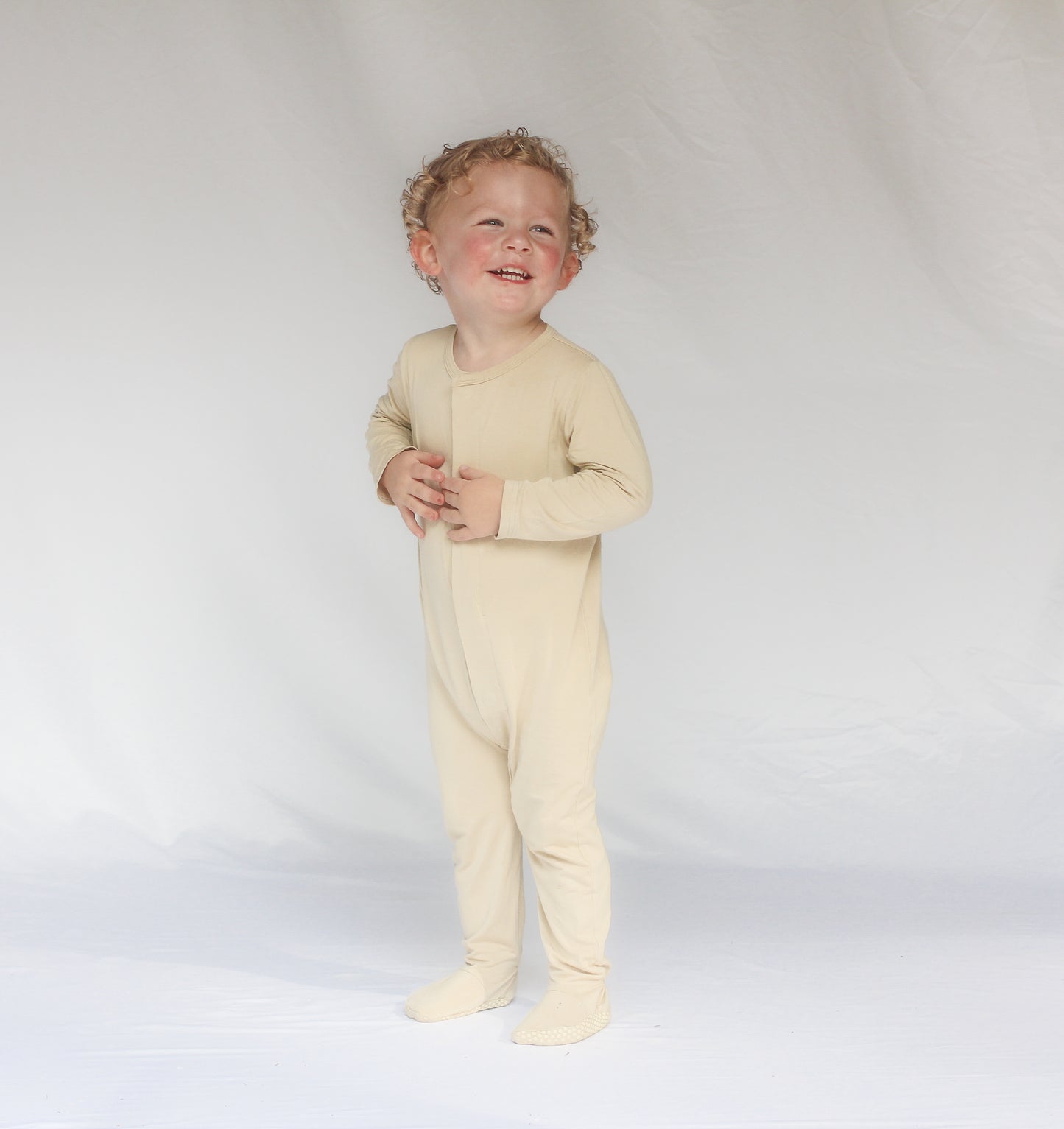 Bamboo Baby Pajamas - Quick Magnetic Fastener Sleeper in Oak (0-24 Months)