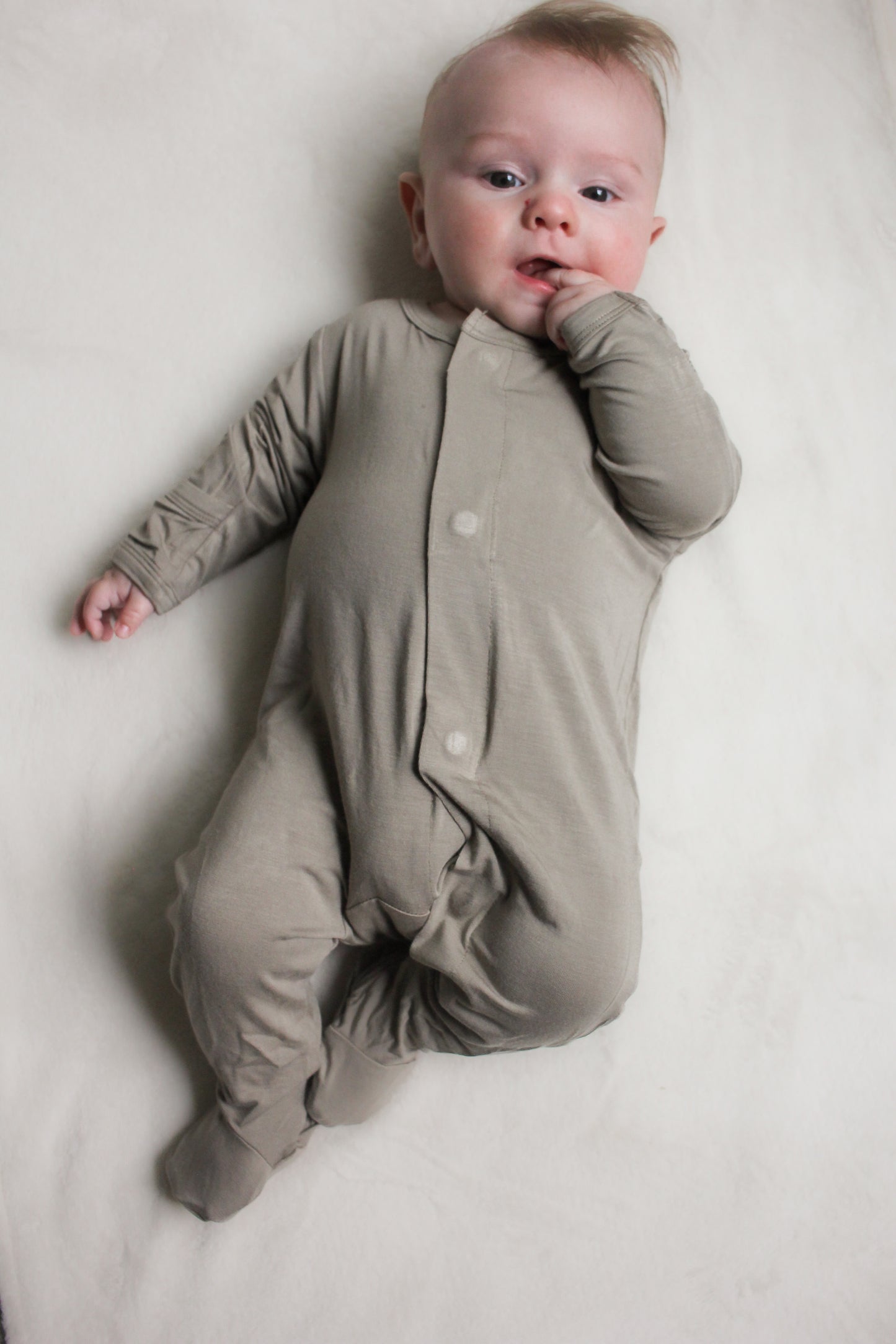 Bamboo Baby Pajamas - Quick Magnetic Fastener Sleeper in Oak (0-24 Months)