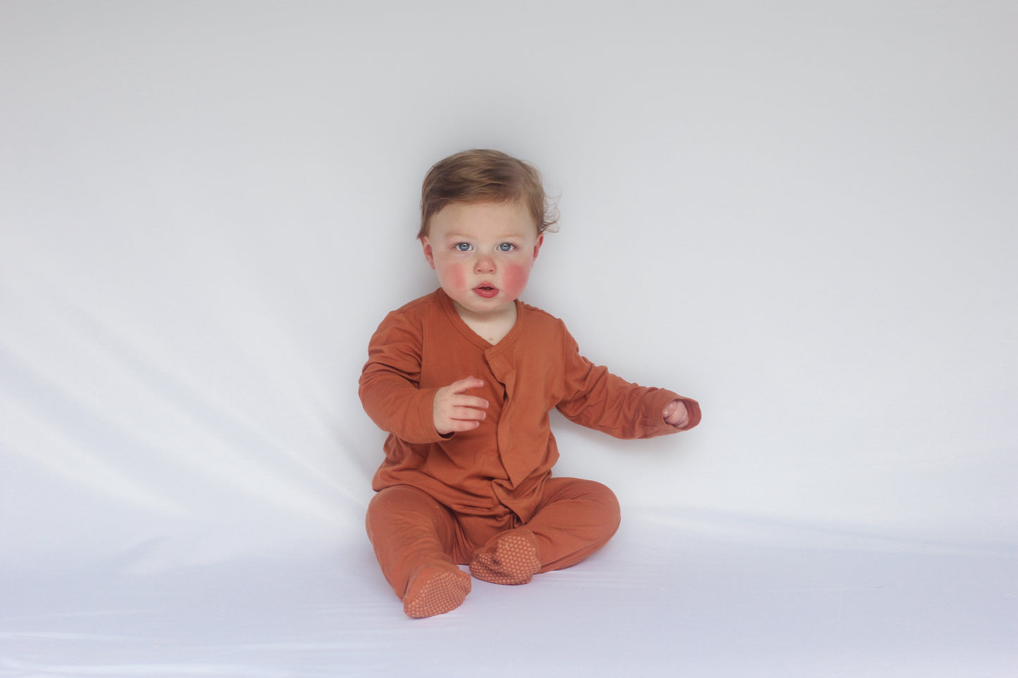Bamboo Baby Pajamas - Quick Magnetic Fastener Sleeper in Oak (0-24 Months)
