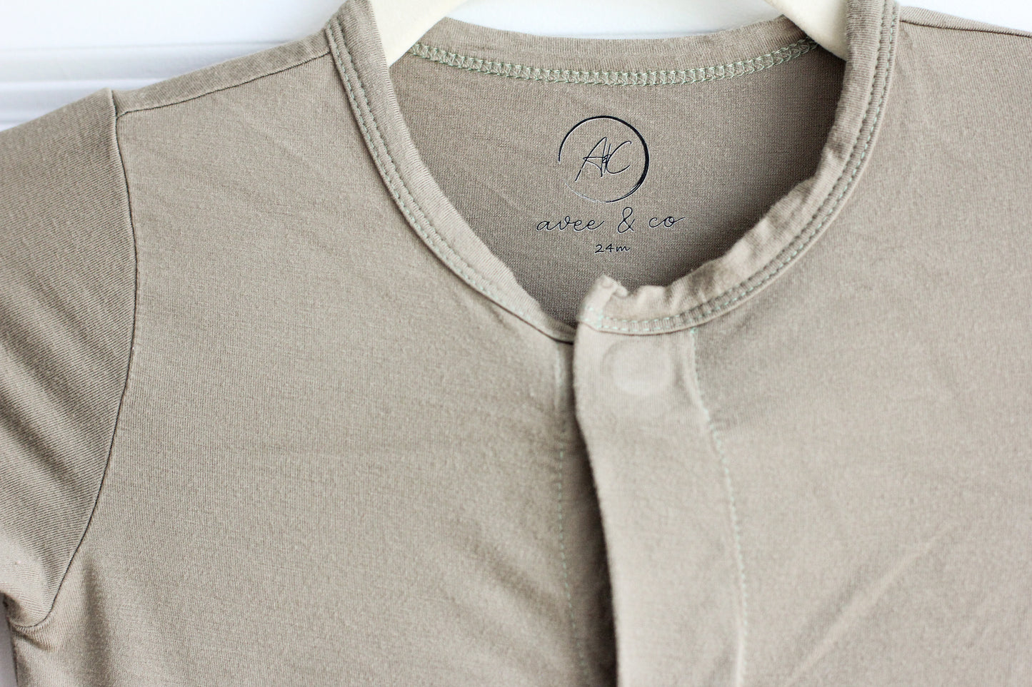 Bamboo Baby Pajamas - Quick Magnetic Fastener Sleeper in Oak (0-24 Months)