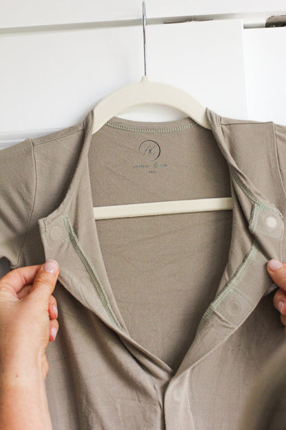 Bamboo Baby Pajamas - Quick Magnetic Fastener Sleeper in Oak (0-24 Months)